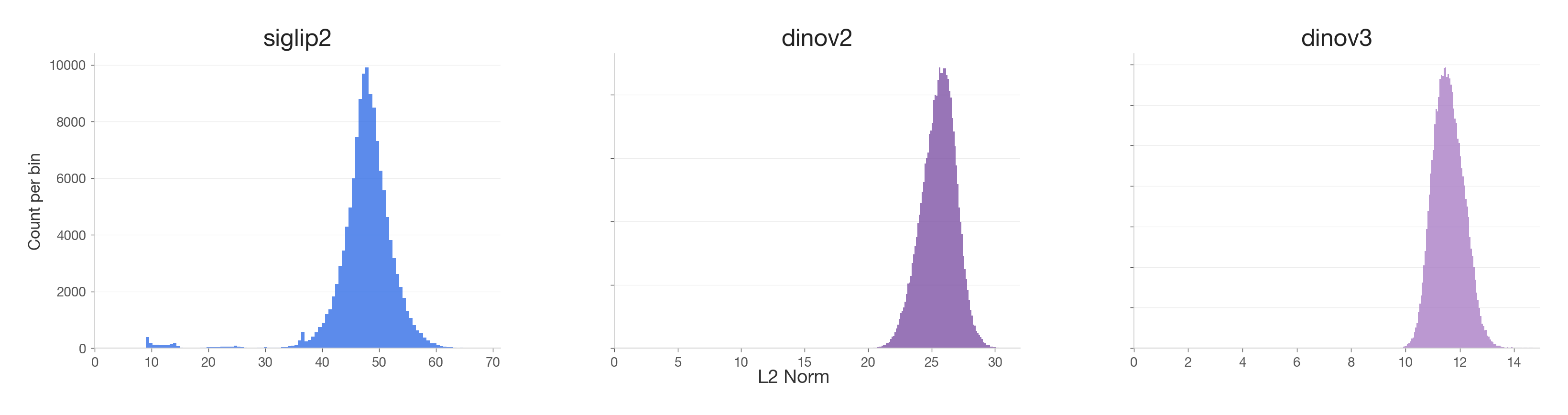 L2 norm distribution of patch embeddings